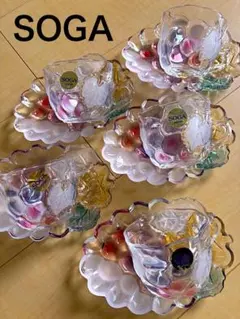 【週末セール】３本脚 デッドストック 曽我ガラス 花火柄 デザートカップ 花柄 超希少3本脚 デッドストック 曽我ガラス 花火柄 デザートカップ 花柄
