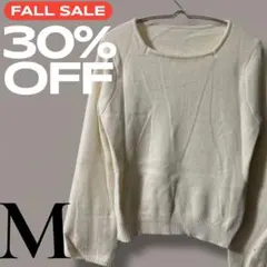 「即日発送」M ホワイト ニットセーター 長袖 クルーネック