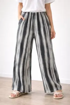 ストライプ イージーパンツ ブラックホワイト Fサイズ