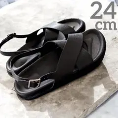 24cm レディース サンダル ブラック クロスストラップ 夏　ビニール　黒　伊のサムネイル