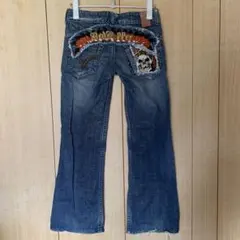 d RED PEPPER スカル　刺繍　フレアデニムパンツ