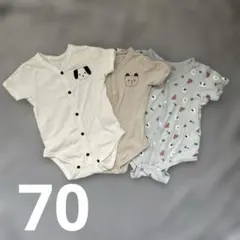 半袖ロンパース肌着 3枚セット 前ボタン 男の子 女の子 男女兼用 くまさん