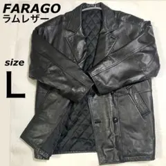 【美品】FARAGO ラムレザー ハーフコート L 本革 黒 ファラゴ