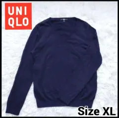 UNIQLO ユニクロ カシミヤ混 ニット セーター Ｖネック ネイビー XL
