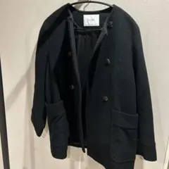 SLOBE IENA ノーカラー ウールコート　ネイビー