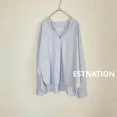 ESTNATION ライトブルー コットン　スキッパー　長袖シャツ　ブラウス
