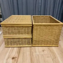 無印良品 重なるブリ材 長方形 バスケット 4点セット 大1 小2 フタ1