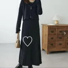 【新品タグ付き】ディスコート☆ベスト付ランダムリブニットワンピース　黒