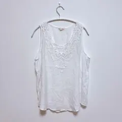 タンクトップ レース刺繍 XL 白 お出かけ ゆったり ノースリーブ チュニック