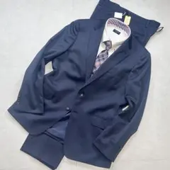 【パンツ未使用】PERSON'S FOR MEN ストライプスーツ 紺 AB4