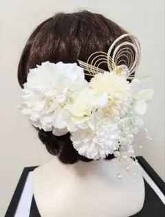 和装髪飾り（白クリーム花）洋装　結婚式　卒業式　成人式　謝恩会　七五三