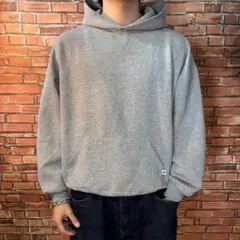 00s RUSSELL フーディ パーカー 無地 短丈 Y2K ボックス 古着