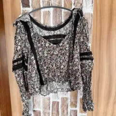 【American Eagle】花柄レース切替ブラウス ボヘミアン チュニックLのサムネイル