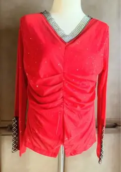 【値下げ】キラキラＶネックトップス　赤　長袖