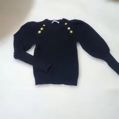 ZARA ネイビー ボタン付きパフスリーブセーター