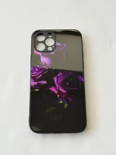 iPhone12proバラ 薔薇 ブラック 紫 花柄 スマホケース かっこいい