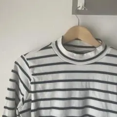 マタニティ 授乳用 ストライプ ハイネック 長袖 Tシャツ