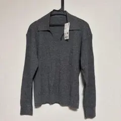 新品タグ付き！ユニクロ　ウォッシャブルニットリブポロセーター ダークグレー S