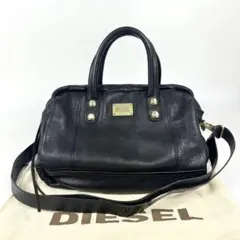 極美品 DIESEL レザー ミニボストンバッグ 黒 ショルダー 袋