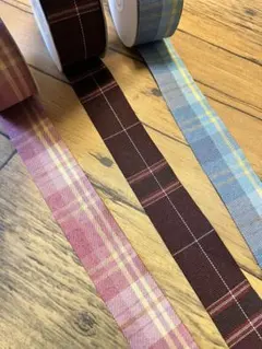 マフラーチェック柄リボン3色セット　幅約38mm