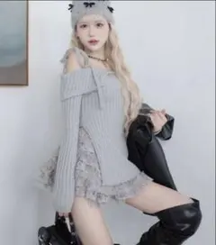 新品未使用❣️ ダーリッチ ランダムフリルニットセットアップ グレー スカートのみ