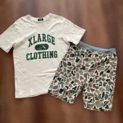 XLARGE Tシャツ サイズ140 ベージュ　迷彩パンツセット