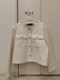 ZARA ノーカラージャケット ホワイト