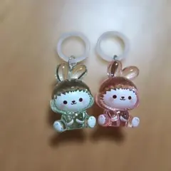 もこもこうさぎ　宝石マスコット　めじるしアクセサリー★2種セット
