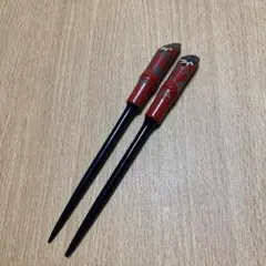 赤色花柄木製かんざし　2本セット