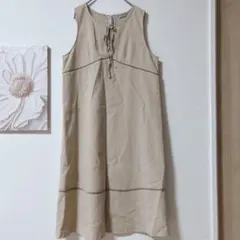 MICHEL KLEIN ノースリーブ　ワンピース 胸元リボン付き　ベージュ　M