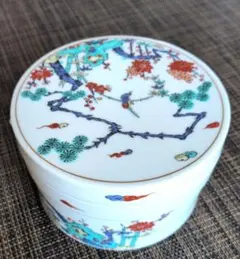 【未使用】40年前の四君子花鳥風月柄の陶器製 蓋付き おろし器＆ジューサーのサムネイル