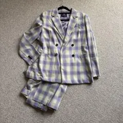紫と黄色のチェック ダブルブレストスーツ ジャケット40 パンツ42のサムネイル