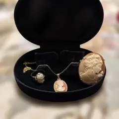 カメオデザイン アクセサリー オレンジ系 3点セット