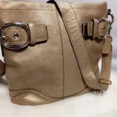 美品人気コーチ レザー ショルダーバッグ ブラウン レザー チェーン 