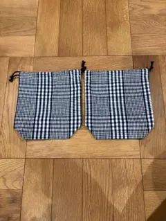 ネイビーとホワイトのチェック巾着2個セット