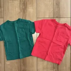 緑と赤のポケット付きTシャツ2枚セット