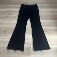 新品　GRL フリンジヘムセンターラインフレアパンツ　ブラック　L【cu507】のサムネイル