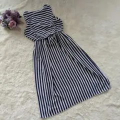 ノースリーブ ボーダースカートワンピース ロングワンピース ストライプワンピース