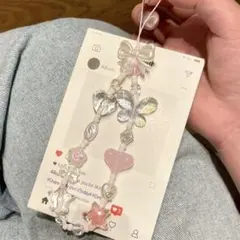 ビーズストラップ 2点セット リボン 韓国 ピンク 可愛い スマホアクセサリー