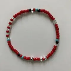 ハンドメイドビーズブレスレット　レッド系
