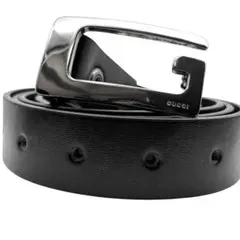 美品◎ グッチ ベルト Gロゴ シルバー ブラック