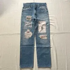 〜90s Wrangler USA製ジップ ダメージ加工デニム チェック柄パッチのサムネイル