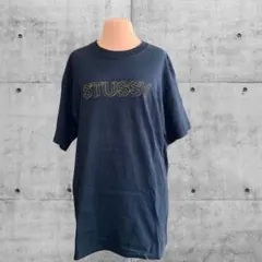 USA製 STUSSY ステューシー ロゴ Tシャツ 銀タグ ネイビ LARGE