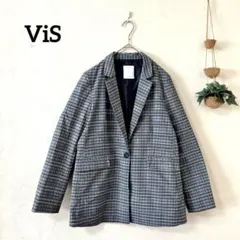 ViS ビス チェック柄 テーラードジャケット シングル 1ボタン グレー M⁠のサムネイル