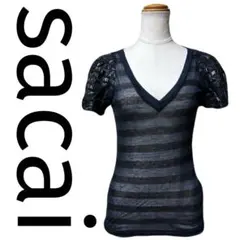 ✅美品✅ sacai サカイ トップス Tシャツ ボーダー ネイビー XSサイズのサムネイル