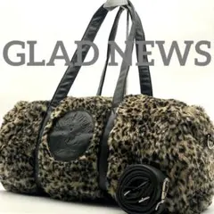 美品 グラッドニュース ショルダーバッグ ボストン ヒョウ柄 ファー 2way