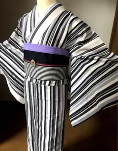 洗える着物　きもの工房　モノトーン　縦縞　ストライプ ❤️新品未使用品