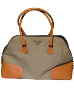 プラダ PRADA キャンバス☓レザー ハンドバッグ カデナ付 三角ロゴ
