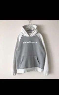 kinashicycle フード付き肉厚パーカー グレー/ホワイト