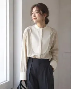 6(ROKU) ストライプ ロングカフス シャツ ベージュ - メルカリ